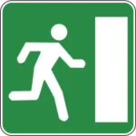 H50b – Saída de emergência_ indicação da localização de uma saída de emergência e da direção e distância à saída de emergência m